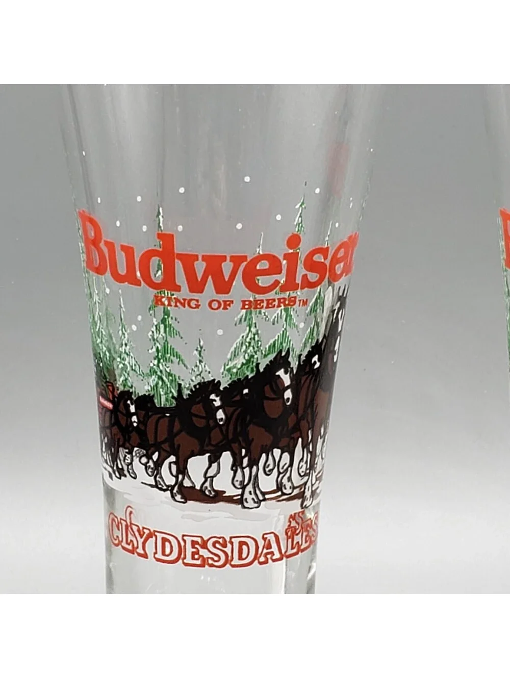 Vintage Budweiser Clydesdales Beer Pilsner Glasses QTY 2 Winter Scene 1988